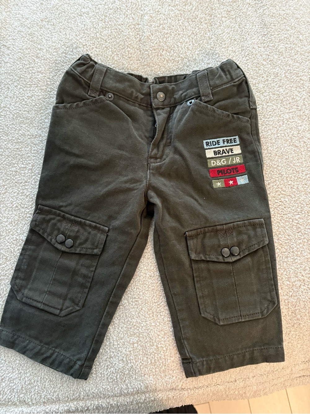 Dolce and Gabbana  Kids Olive Green Cargo Pants with Patch Detail